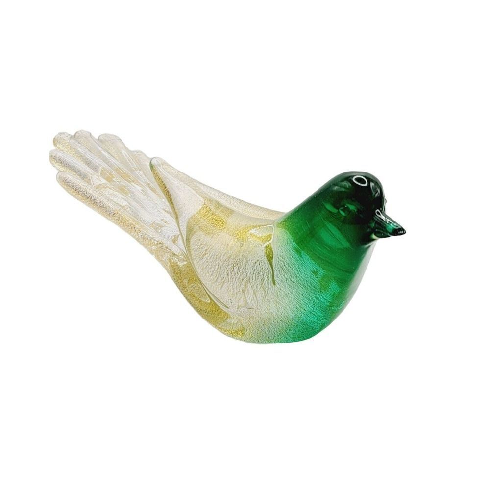Vtg Murano Art Glass Green Sparkling Gold‎ Fleck Aventurine Dove Bird Figurine